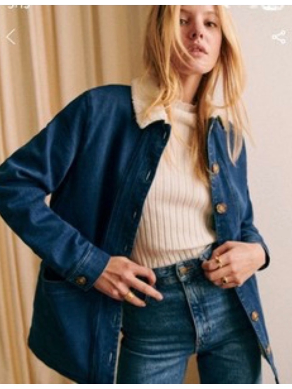 Sézane Indigo Sherpa Collar Will Demin Jacket XS